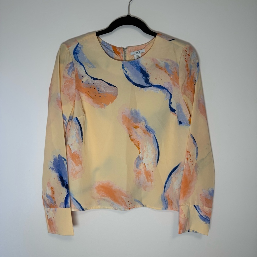 Bar III Blue and Orange Fitted Long Sleeve Blouse with Zip Closure Size M